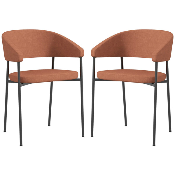 Set 2 Sedie da Pranzo Imbottite e Monoblocco 59x56x78 cm in Tessuto Effetto Lino e Acciaio Arancione online
