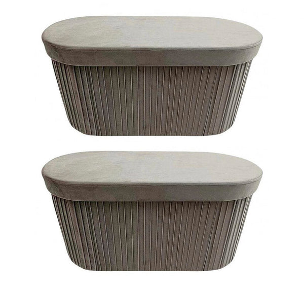 online Set 2 Pouf Contenitore 76x38x38 cm Jocelyn in Velluto Beige