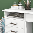 Scrivania Moderna 5 Cassetti con Serratura e 2 Chiavi 110x50x76 cm in Truciolato Bianco