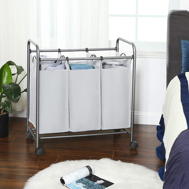 Carrello Portabiancheria 77x41x81,5 cm 3 Sacchi in Acciaio Grigio