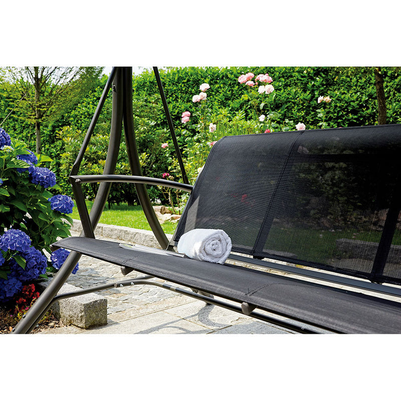 Dondolo da Giardino in Ferro 3 Posti Vorghini Swing Antracite e Grigio