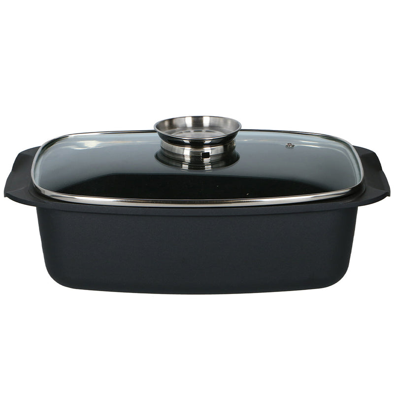 Rostiera Padella in Alluminio Casseruola con Coperchio e Sistema Aromatizzante