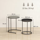 Set 2 Tavolini da Salotto Impilabili in Stile Industriale Ø42x54 cm e Ø36,5x48,5 cm in Legno e Metallo Grigio e Nero      