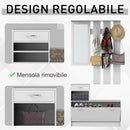 Mobile d'Ingresso Moderno Guardaroba Set Appendiabiti Specchio e Scarpiera 3 in 1 in Legno Bianco 