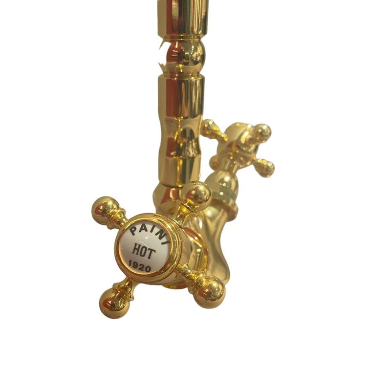 Rubinetto Cucina Miscelatore Doppio Comando Girevole Lavello in Ottone Paini Nostalgia Barocco Oro