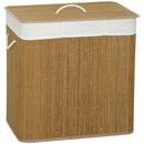 Cesto Portabiancheria 60x40x60 cm con Coperchio 3 Scomparti 144L con Sacca Removibile e Lavabile in Bambù Marrone      