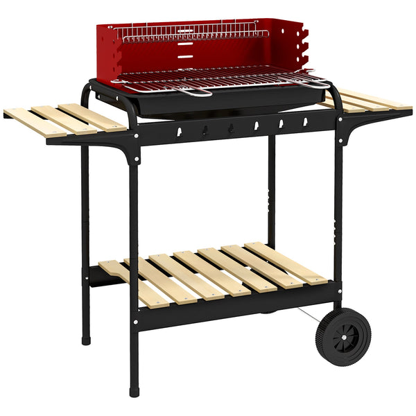 online Barbecue a Carbonella 103x47x95 cm con Griglia Regolabile e 3 Ripiani in Metallo e Legno Rosso
