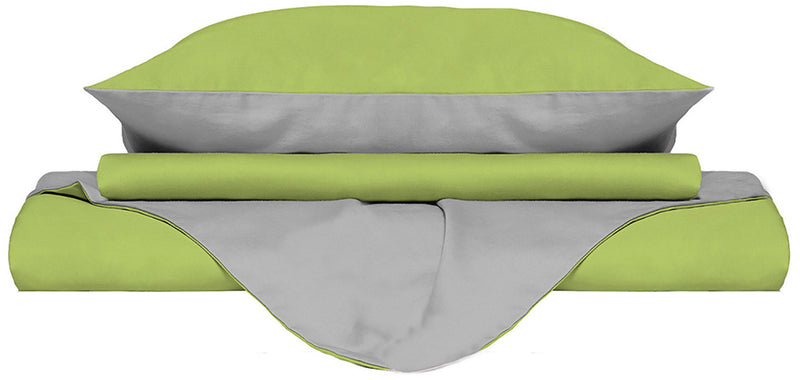Copripiumino con Sacco e Federe Doubleface Verde Acido\/Grigio Chiaro Varie Misure