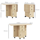 Tavolo Pieghevole 120x60x76,5 cm con 2 Cassetti e Armadietto 6 Rotelle e Freni Color Legno      