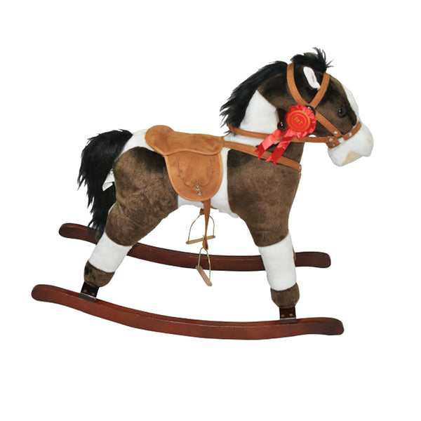 Cavallo a Dondolo Arthu in Peluche e Legno con Ruote e suoni per Bambini Marrone Beige prezzo