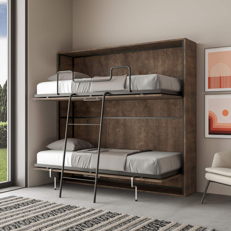 Letti Singoli a Scomparsa Salvaspazio Orizzontale Kando H191 cm Marrone