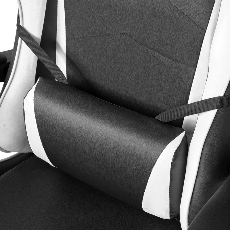 Sedia da Gaming Ergonomica 64x53x122-133 cm con Supporto Lombare e Poggiatesta in Similpelle Bianco