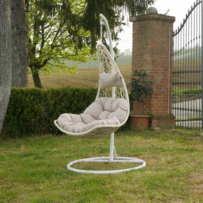Dondolo Pensile da Giardino 80x69xh200 cm con Cuscini Triton Bianco