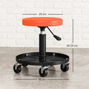 Sgabello da Officina con Ruote 38x38x38-50 cm ad Altezza Regolabile in Acciaio e Finta Pelle Arancione      