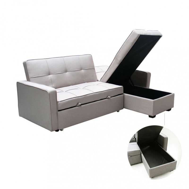 Divano Letto Cedric 208x87/145x88 cm  in Tessuto Tortora