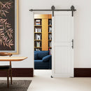 Porta Scorrevole in Stile Country 71,5x213,4 cm con Binario e Maniglia in Legno e Acciaio Bianco e Nero      