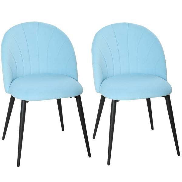 online Set 2 Sedie da Pranzo Imbottite 52x55x79 cm con Schienale a Conchiglia in Velluto Azzurro