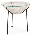 Tavolino da Giardino Ø50x50 cm in Acciaio e Corda con Piano in Vetro Parker Bianco