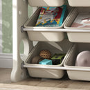 Scaffale Portagiochi a 4 Livelli con 9 Contenitori 77x42x94 cm in HDPE Bianco Crema  