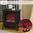 Camino Elettrico Portatile 1000W-2000W con Effetto Fiamma in ABS e Vetro Temperato Nero      
