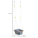 Seggiolino Altalena per Bambini 40x40 cm in Legno e Tessuto Cotone Blu e Bianco