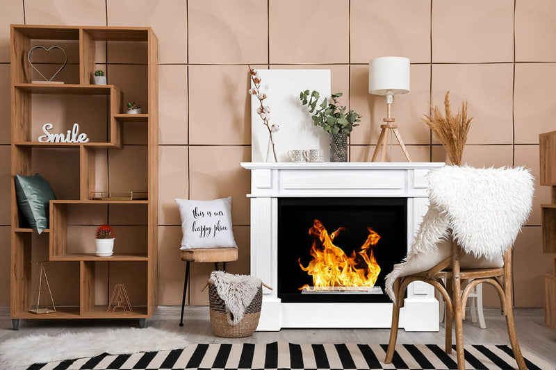 Camino a Bioetanolo da Pavimento 113x30x100 cm in Legno Bianco