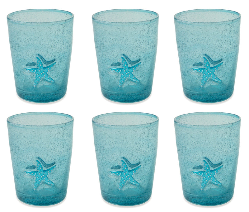 Set 6 Bicchieri Ø8x10 cm in Vetro Villa d'Este Home Tivoli Fish Celesti