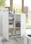 Mobile Alto Soggiorno 2 Porte in Melamina 121x42x111cm TFT Chequers Bianco