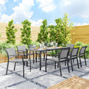 Set da Giardino con Tavolo da Pranzo Rettangolare e 8 Sedie Impilabili con Braccioli Grigio     