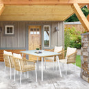 Set Tavolo con Top in Vetro 4 Sedie Impilabili da Giardino in Rattan PE e Alluminio Giallo