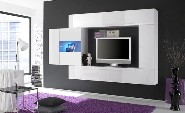 Parete Attrezzata Mobili Soggiorno 4 Mobili Sospesi in Melamina 272x36x200cm TFT Primo Bianco sconto