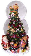 Doppia Palla di Vetro Natalizia 11,5x12x20,5 cm con Neve e Musica Albero di Natale