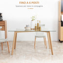 Tavolo Rettangolare 150x75x76 cm Max 6 Persone in Acciaio con Piano in Vetro Temperato