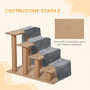 Scaletta per Cani 4 Gradini 60x35x44 cm in Flanella Sfoderabile e Truciolato Grigio chiaro