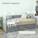 Divano Letto 3 in 1 Lettino Estraibile 205x186x75 cm Convertibile in Letto Matrimoniale in Legno e Poliestere Grigio Chiaro