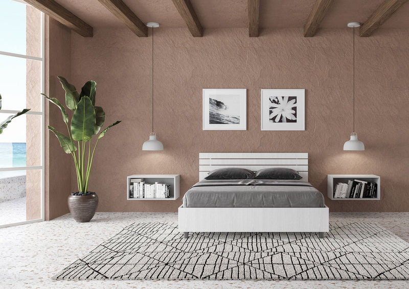 Letto Matrimoniale Francese Ankel Testata Doghe Inclinata  Bianco Frassino Varie Misure