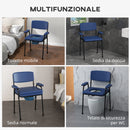 Sedia WC per Anziani e Disabili Altezza Regolabile e Secchio Rimovibile Blu   