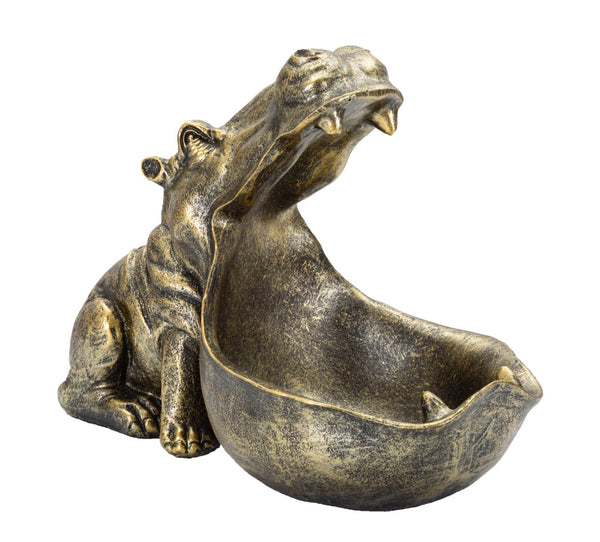 acquista Ippopotamo Svuota Tasche 30x22x16 cm in Poliresina Oro Antico