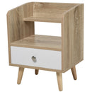 Comodino 1 Cassetto e Mensola 37x30x48 cm in Legno Rovere e Bianco