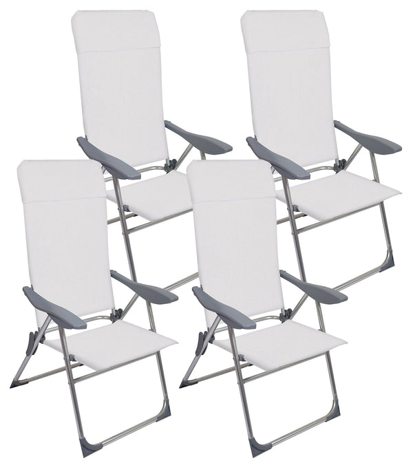 Set 4 Sedie a Sdraio Reclinabili Pieghevoli 59x64x108 cm in Alluminio e Textilene Avorio sconto
