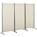 Paravento Separé da Interno a 3 Pannelli Pieghevole 253x50x182 cm in Metallo e Poliestere Beige