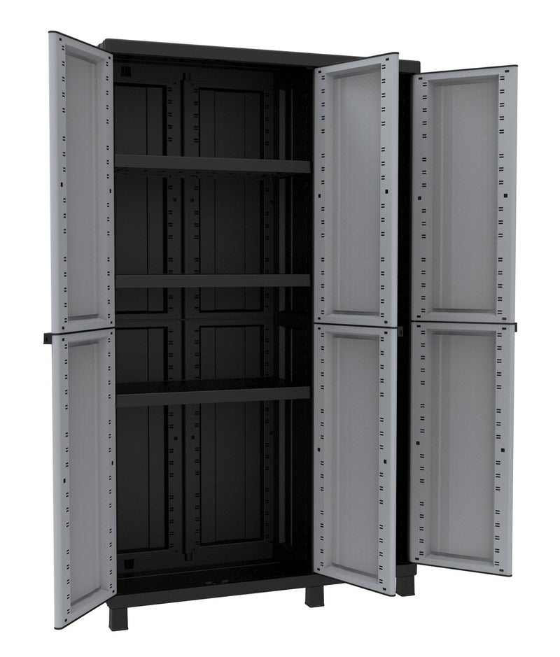 Armadio Portascope Modulare da Esterno 102x39x170 cm 3 Ante 3 Ripiani in Polipropilene Twist Grigio e Nero