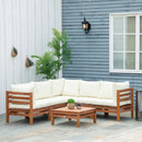 Set Salotto da Giardino con Divanetto Modulabile Cuscini e Tavolino in Legno