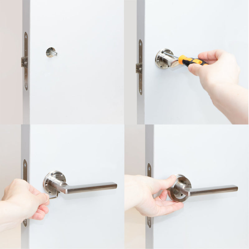 Maniglie Perth per Porta da Interno Ø50 mm Alluminio e Zama Nickel Satinato 1 Set. Emuca