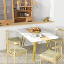 Tavolo da Cucina e Soggiorno per 6 Persone Max con Gambe a Forcina 140x89x75,5 cm in MDF e Acciaio Bianco Rovere e Oro-7