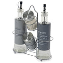 Menage Set Olio Aceto Sale e Pepe  in Vetro e Metallo VdE Tivoli 1996 con Stand