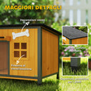 Cuccia per Cani da Esterno 84,5x62x65 cm Tetto Apribile e Tenda per Porta in Legno e Acciaio Giallo      