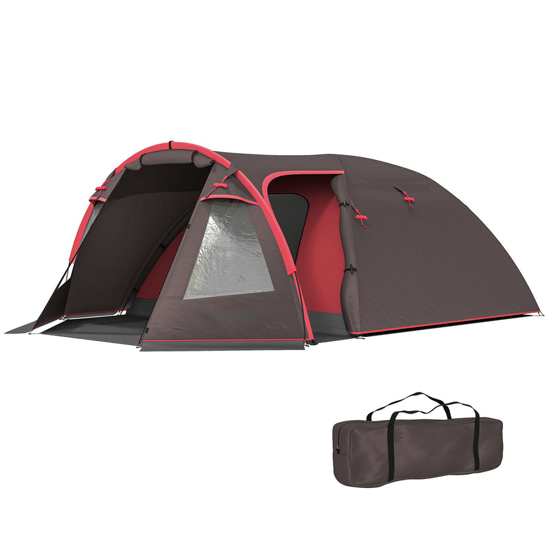 Tenda da Campeggio Impermeabile 360x250x130 cm da 2-4 Persone con Stanze Separate e Doppie Porte Grigio   