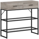 Consolle da Ingresso 100x35x92 cm con 2 Cassetti 2 Ripiani e Gancio Laterale in Legno e Metallo Nero e Legno      