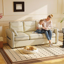 Divano 3 Posti 190x83x90 cm con Imbottitura Spessa Tasca Laterale e 2 Cuscini in Finta Pelle Beige      